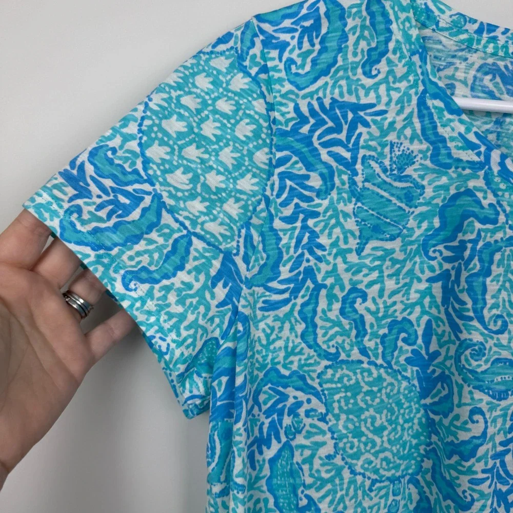 Lilly Pulitzer Blue Etta Scoop Neck LARGE Shirt Goombay Grooves Coastal NWT - Picture 2 of 10